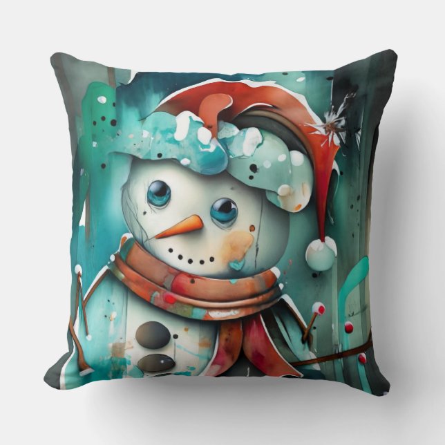Almofada Travesseiro de boneco de neve de aquarela contempo (Frente)