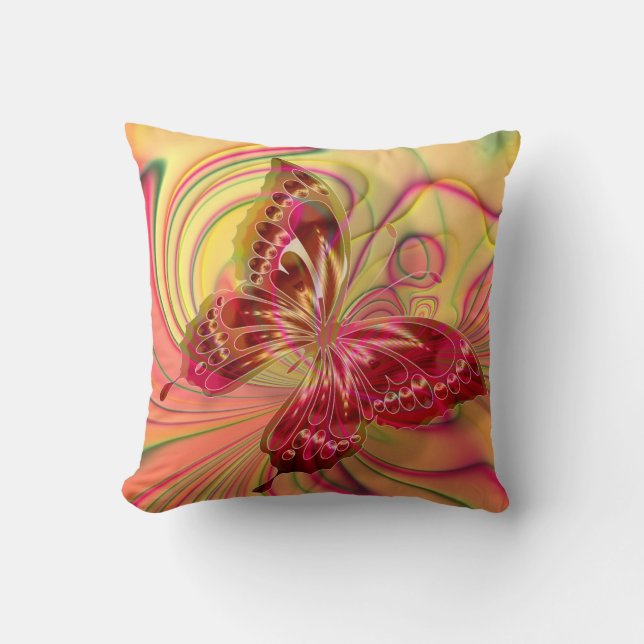 Almofada travesseiro de borboleta vermelha de pêssego (Frente)