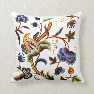 Almofada Travesseiro de bordados Blue Floral Jacobean Faux