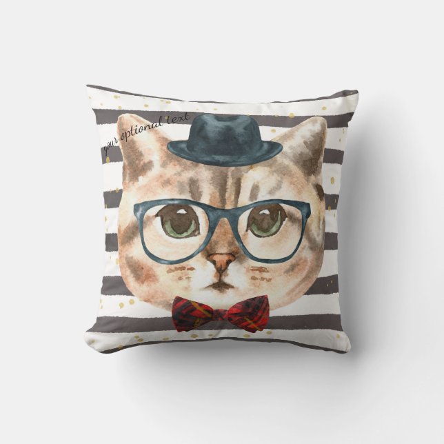 Almofada Travesseiro de Cabeça de Gato Hipster de cinza e S (Frente)