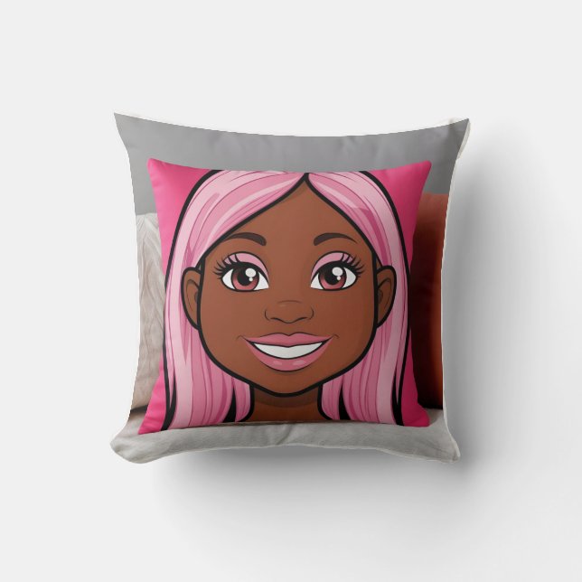 Almofada travesseiro de Cabelo Rosa 3D (Frente)