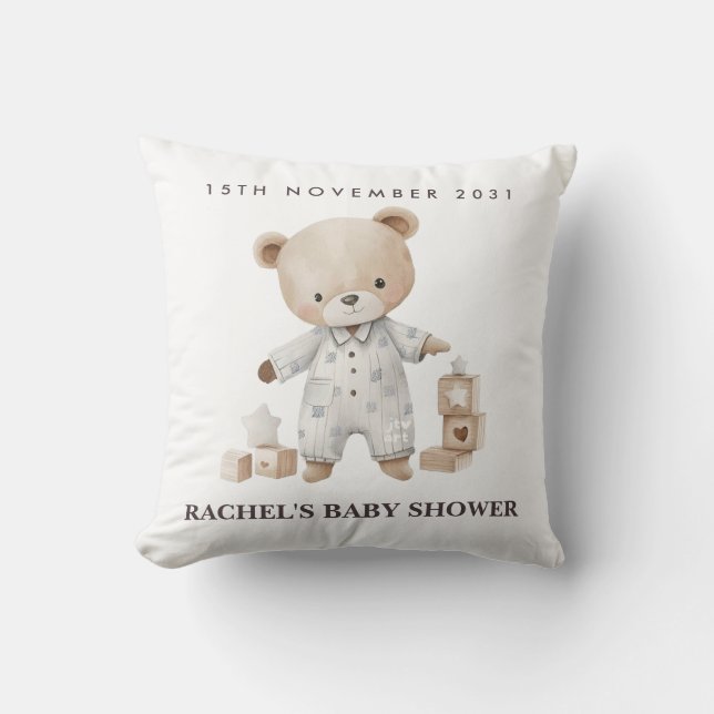Almofada Travesseiro de Chuveiro de Bebê Urso Teddy Neutro (Frente)