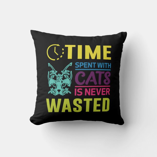 Almofada Travesseiro de Citação de Tempo Passado com Gatos (Frente)