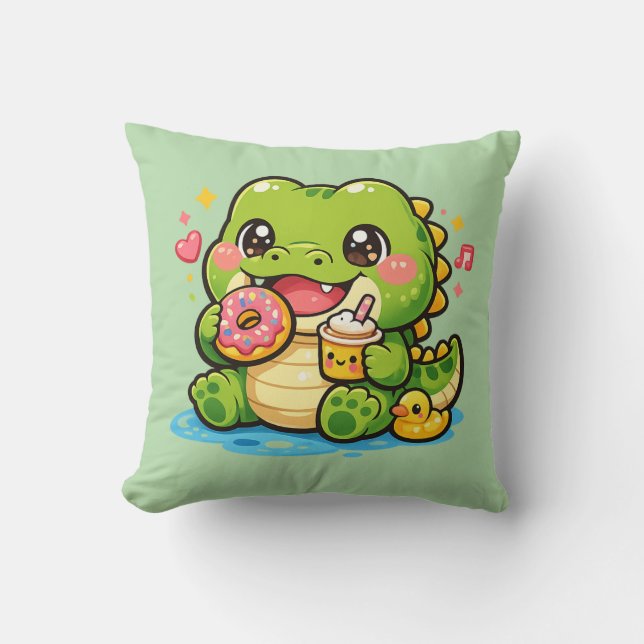 Almofada Travesseiro de Crocodilo Feliz Kawaii (Frente)