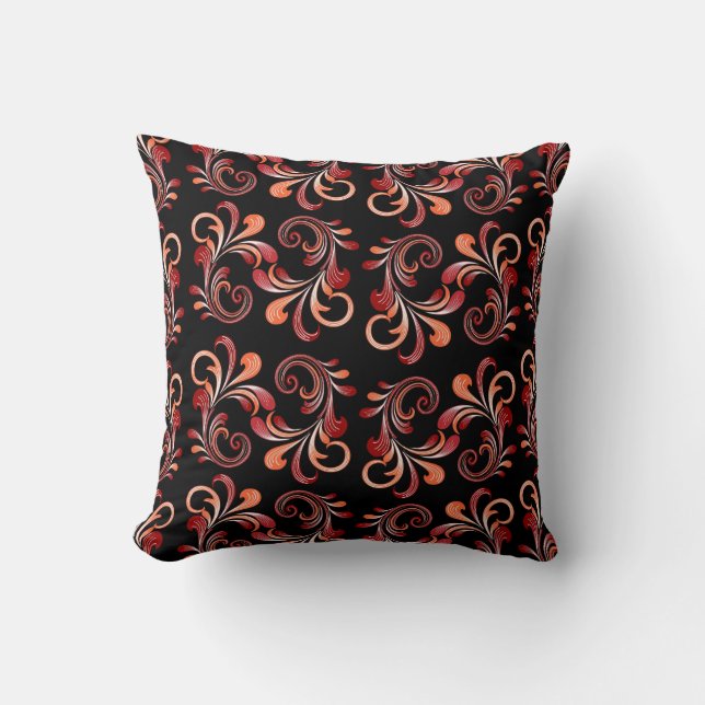 Almofada Travesseiro de Designer Estampado Coral/Preto (Frente)