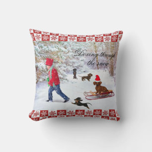 Almofada Travesseiro de Destaque de Snowy Dachshund Winter 