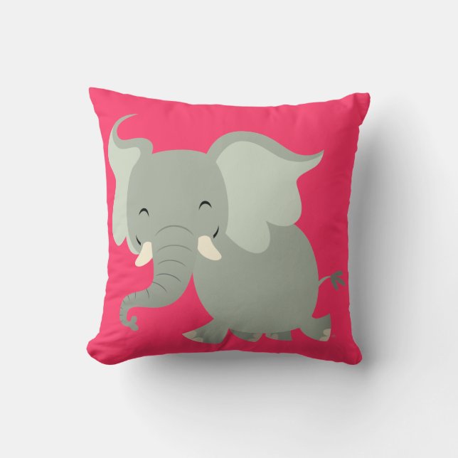 Almofada Travesseiro de Elefante de Desenho Animado Alegre  (Frente)