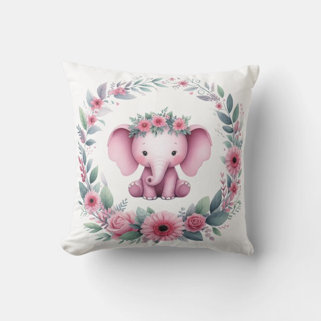 Almofada Travesseiro de Elefante Fofo em Rosa (Frente)
