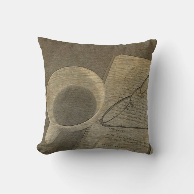 Almofada Travesseiro de esboço da taça e do livro (Frente)