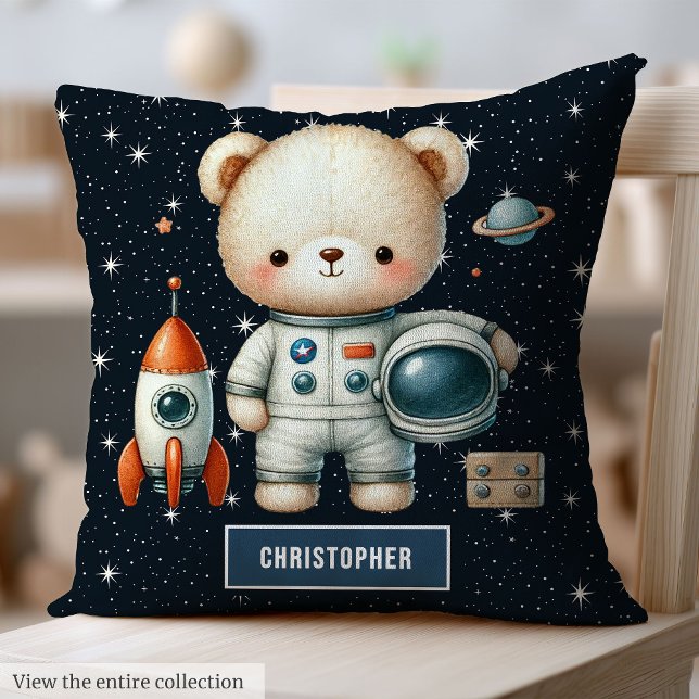 Almofada Travesseiro de Espaço do Baby Boy com Nome Persona (Baby Boy Space Pillow with Custom Name Teddy Bear)