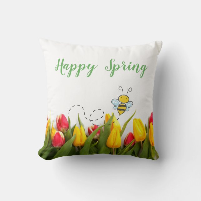 Almofada Travesseiro de Férias de Tulipa de Primavera Feliz (Frente)
