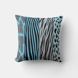Almofada Travesseiro De Fita De Zebra Impressa, Preto E Azu