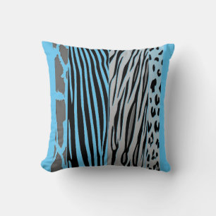 Almofada Travesseiro De Fita De Zebra Impressa, Preto E Azu