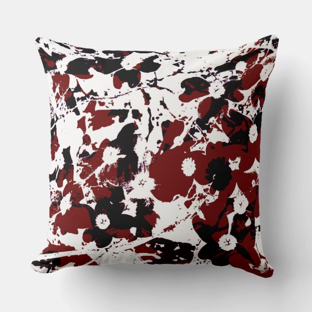 Almofada Travesseiro de Flor Preto/Vermelho/Branco Design 1 (Frente)