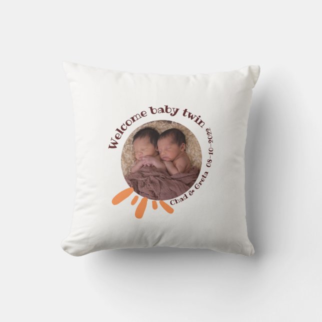 Almofada Travesseiro de Foto de Bebês Gêmeos Personalizado  (Frente)