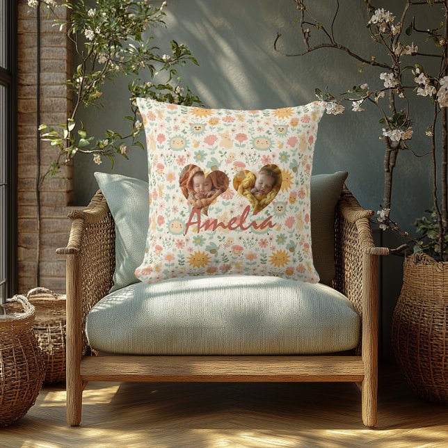 Almofada Travesseiro de Foto de Coração Duplo Personalizado (Criador carregado)