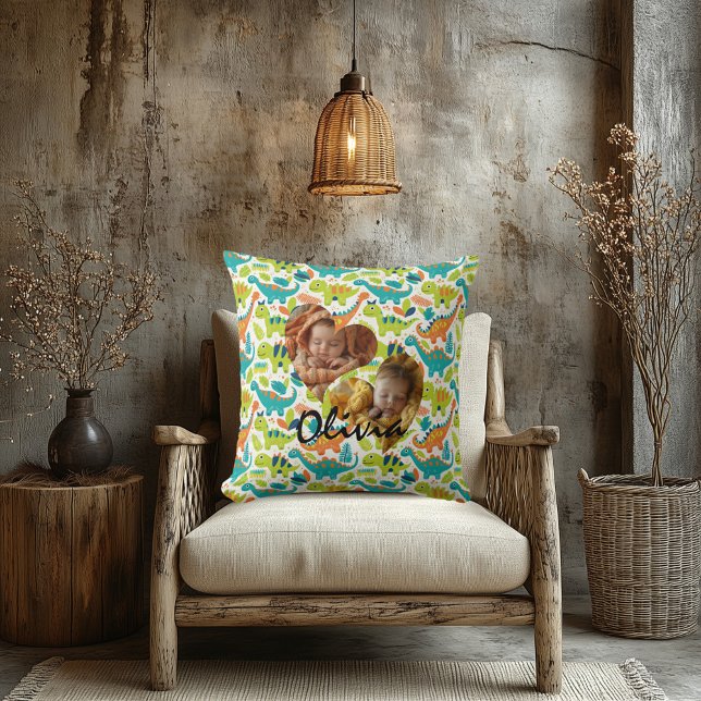 Almofada Travesseiro de fotos com Frames do Coração e Dinos (Criador carregado)