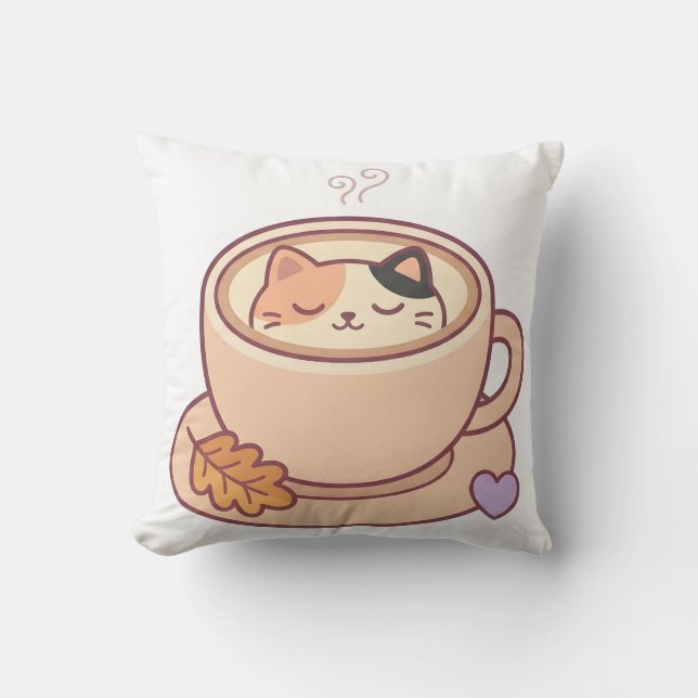 Almofada Travesseiro de Gato Kawaii Café Cute (Frente)