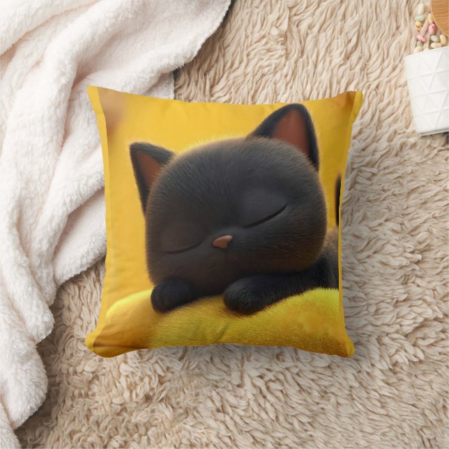 Almofada Travesseiro de Gato Preto Adormecido Fofo Presente (Cobertor)