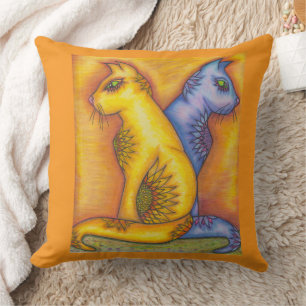 Almofada Travesseiro De Gato Quadrado Com Dois Gatos Florai