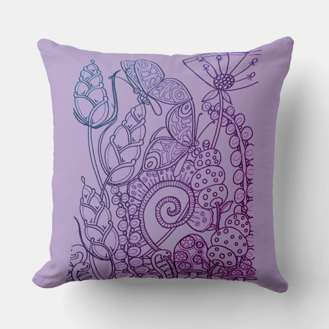 Almofada Travesseiro de gingham de borboleta de flores fant (Frente)