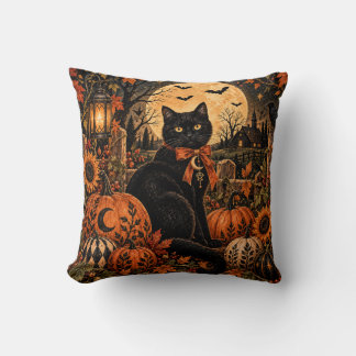 Almofada Travesseiro de Halloween Lua Abóbora Gato Preto