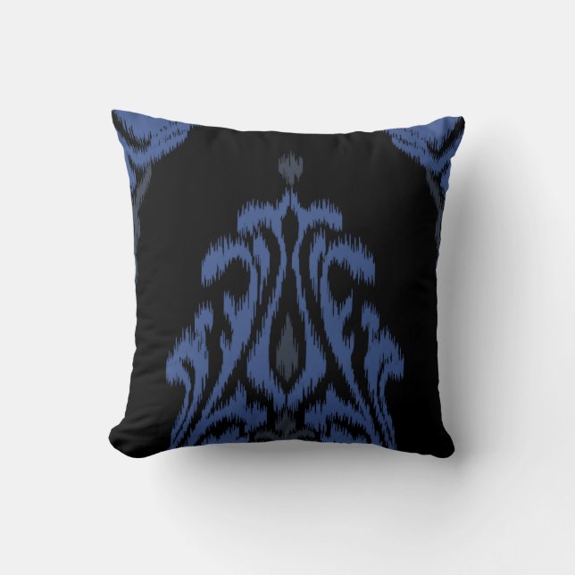 Almofada Travesseiro de ikat preto azul-chic moderno (Frente)