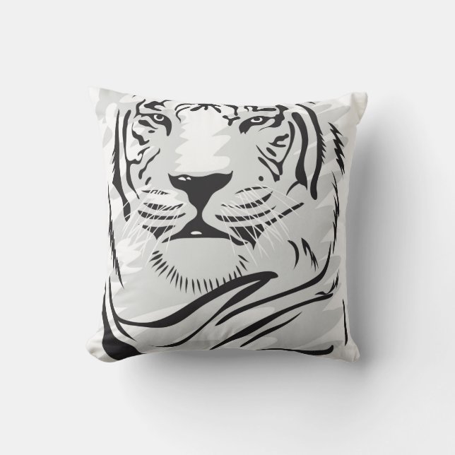 Almofada Travesseiro de Ilustração de Tigre Branco (Frente)
