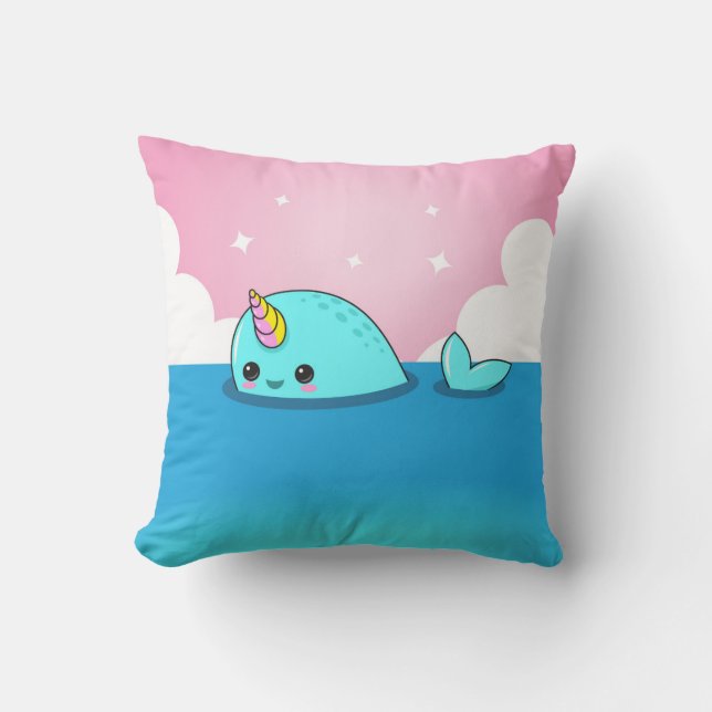 Almofada Travesseiro de Kawaii Narwhal (Frente)