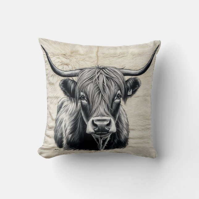 Almofada Travesseiro de Kilim de Vaca Preta e Branca para u (Frente)