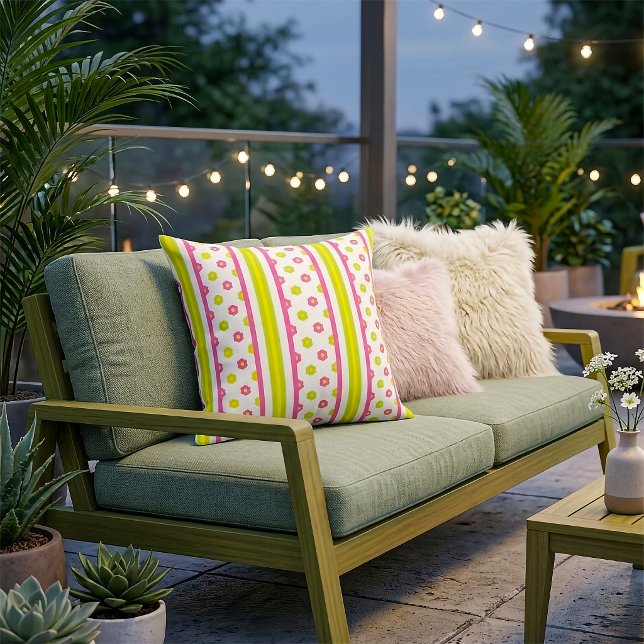 Almofada Travesseiro de Listras Florais Rosa (Criador carregado)