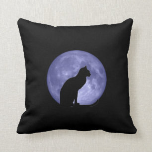 Almofada Travesseiro de Mojo da lua azul de gato preto