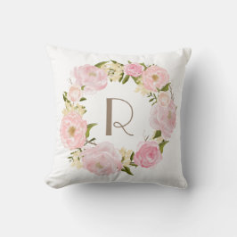 Almofada Travesseiro de Monograma Floral Wreath Pink