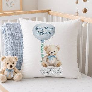 Almofada Travesseiro de Nascimento Urso Teddy Azul Bebê