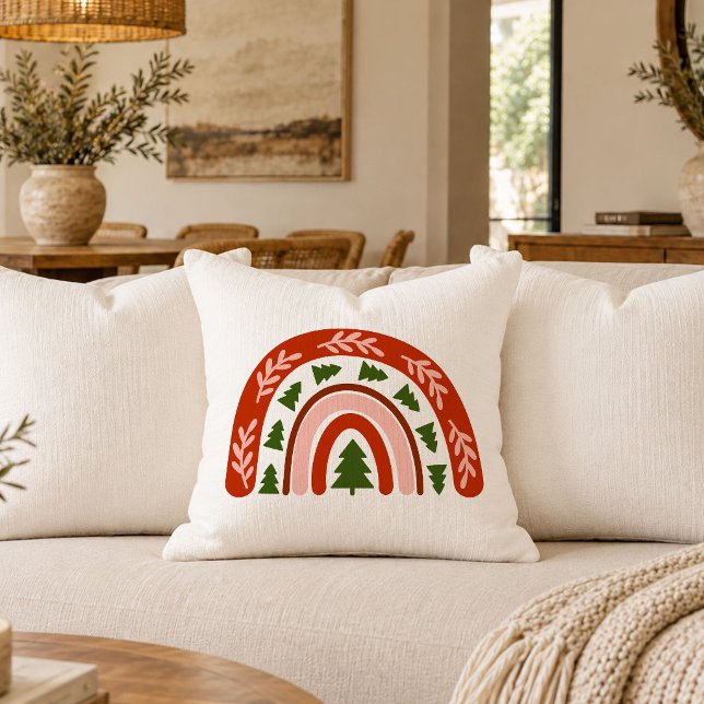 Almofada Travesseiro de Natal Boho Arco-íris Moderno (Boho Christmas Rainbow Modern Throw Pillow)