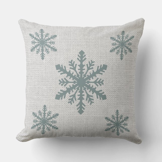 Almofada Travesseiro de Natal Burlap Aqua Snowflake/Reindee (Frente)