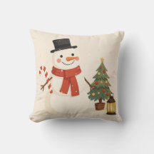 Travesseiro de Natal com Homem de Neve Alegre e Ca