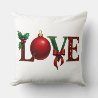 Almofada Travesseiro de Natal com Tipografia LOVE Vermelho