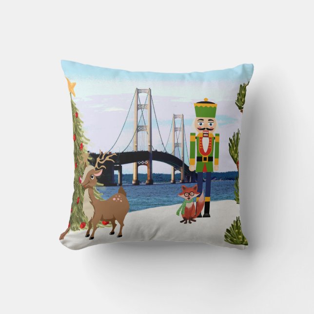 Almofada Travesseiro de Natal da Ponte Mackinac (Frente)