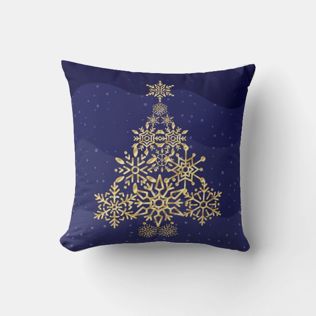 Almofada Travesseiro de Natal de Árvore Azul e Dourado com  (Frente)