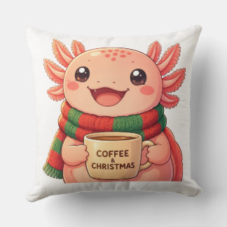 Almofada Travesseiro de Natal de Café com Axolote Adorável