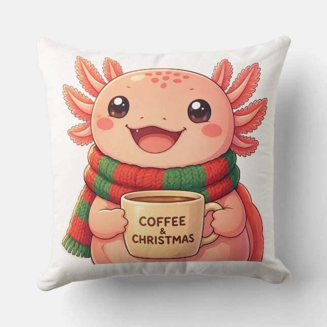Almofada Travesseiro de Natal de Café com Axolote Adorável (Verso)