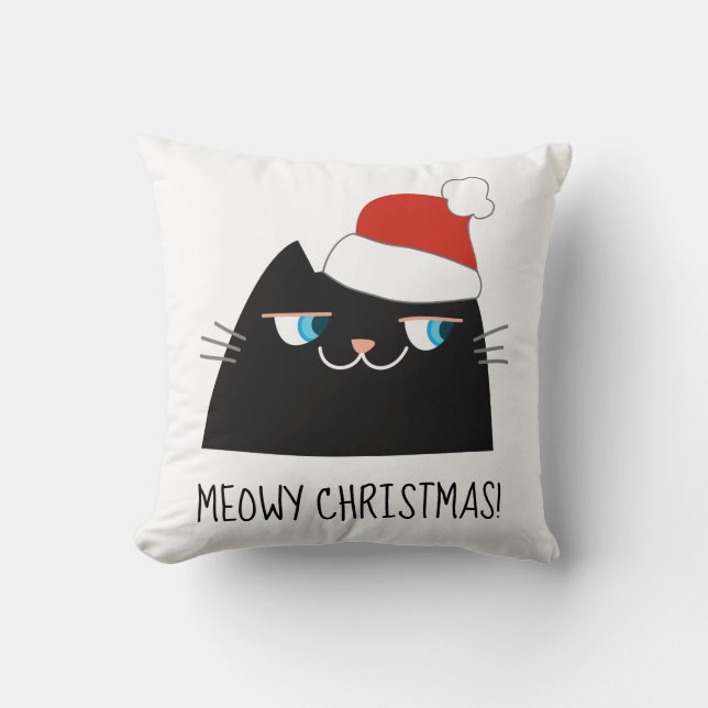 Almofada Travesseiro de Natal de Gato Negro | Gatinho de Pa (Frente)