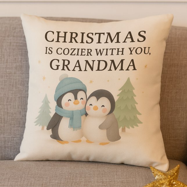 Almofada Travesseiro de Natal de Pinguim Fofo para a Vovó – (Christmas_Grandma_pillow)