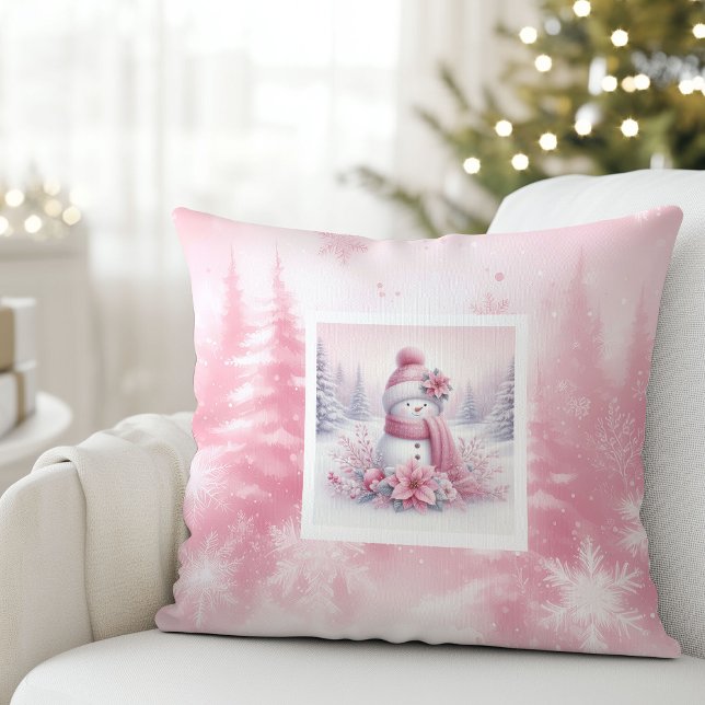 Almofada Travesseiro de Natal Floresta de Neve Homem de Nev (Soft Pinkmas Christmas Forest Snowman Pillow)