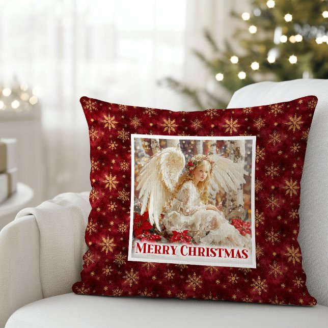 Almofada Travesseiro de Natal Presente Anjo Excêntrico Poin (Whimsical Angel Poinsettia Christmas Pillow Gift)