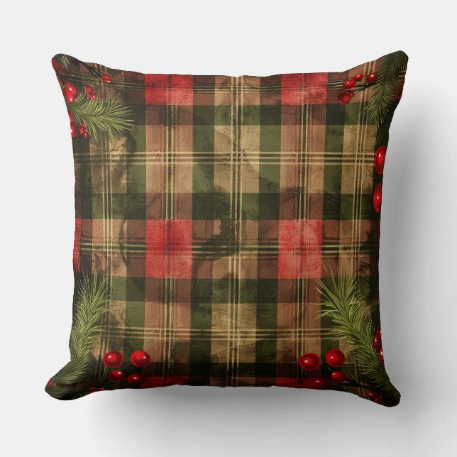 Almofada Travesseiro de Natal Rustic Argyle - Vermelho e Ve (Frente)