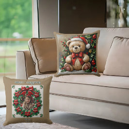 Almofada Travesseiro de Natal Urso de Azevinho