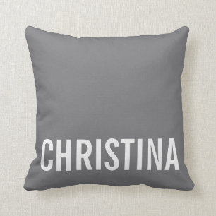 Almofada Travesseiro de Nome Personalizado da Cinza Moderna