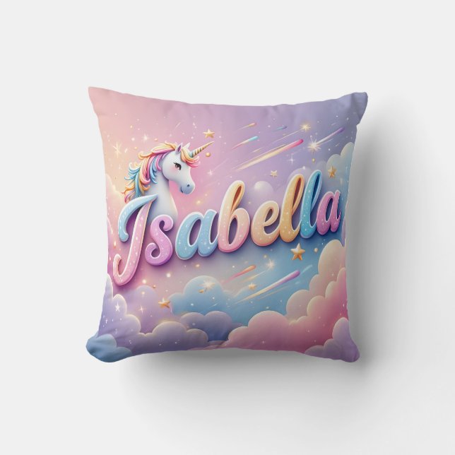 Almofada Travesseiro de Nome Unicórn de Pastel Personalizad (Frente)
